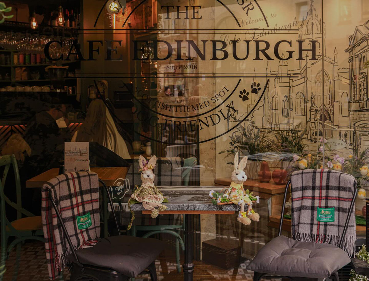 A quiet table by the cafe window on a rainy Edinburgh day